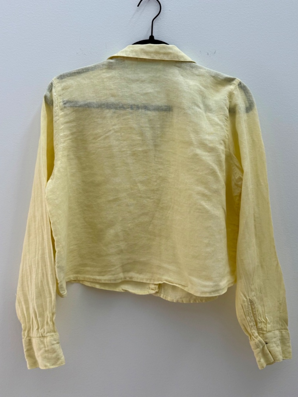 Cynthia Rowley Cropped Pale Yellow Linen Button-Down Shirt - Picture 4 of 8